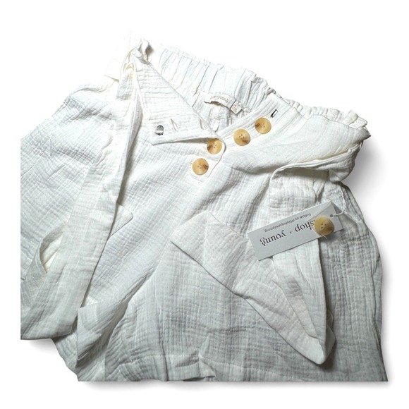 Bishop + Young NWT Playa Shorts White Cotton Gauze Paperbag Tie Waist Button M - Picture 4 of 5